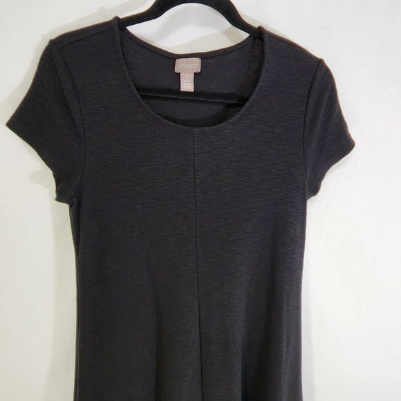CHICO'S Black Seamed Tee Mixi Dress with Asymmetrical Hem Size 1 (8/M) LIKE NEW - Picture 10 of 16